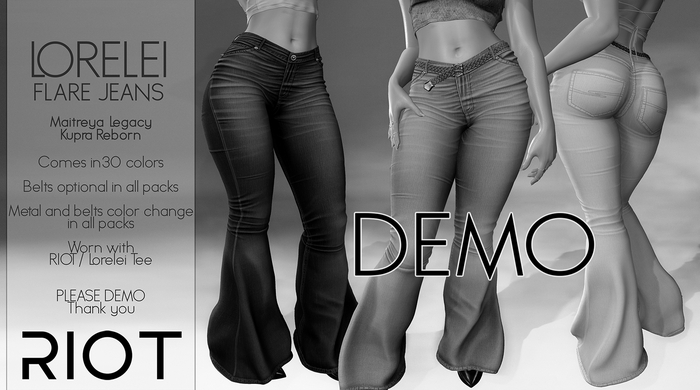 Second Life Marketplace - RIOT / Lorelei Flare Jeans - Demo